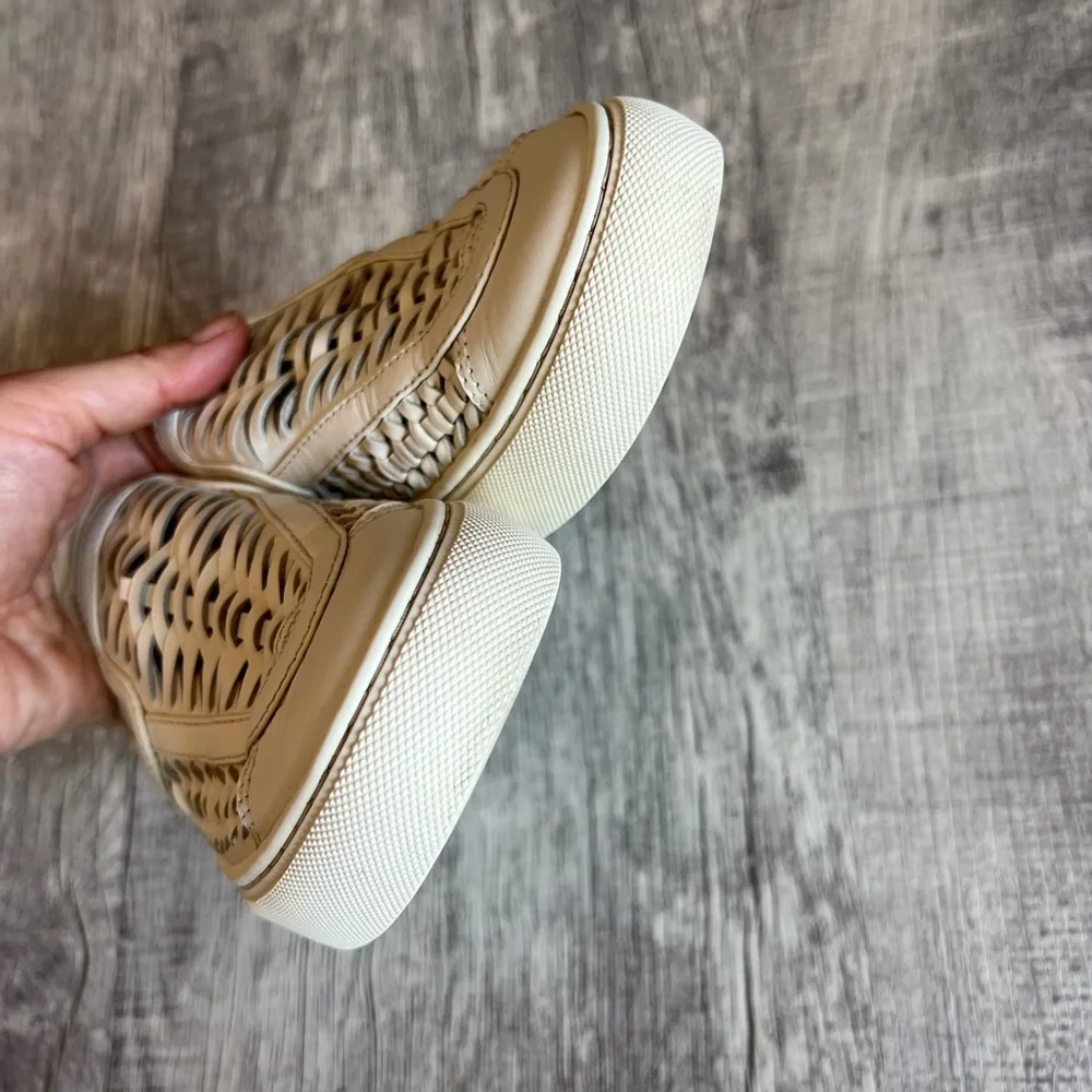 Tory Burch Woven Leather Slip-On Sneakers in Cream Size 5.5